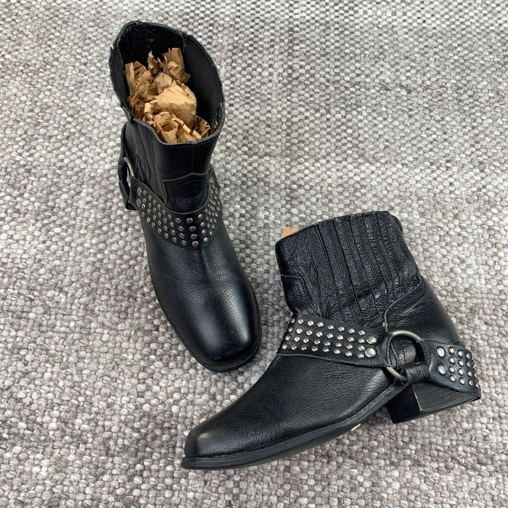 Very Volatile Ankle Boots Womens 6.5 Black Leather Studded Harness Square Toe